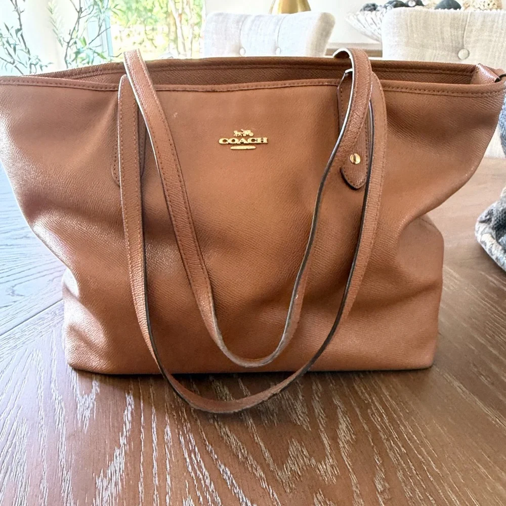 COACH Brown Pebbled Leather Tote with Gold Logo